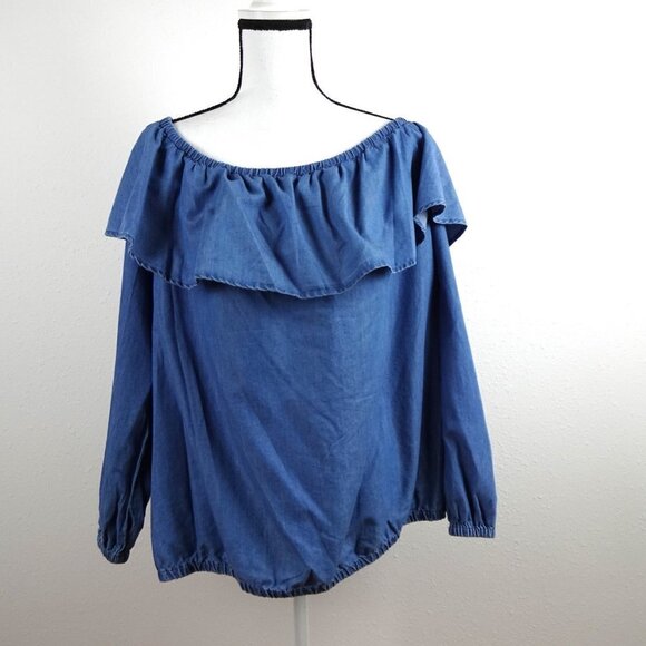 Michael Kors Off The Shoulder Top Women's Plus Size 3X Blue Ruffled - Picture 3 of 11
